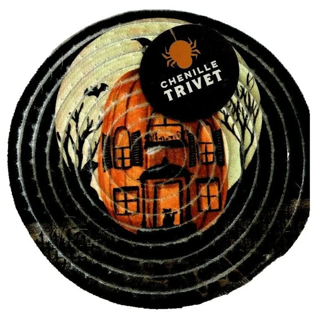 Halloween Trivet Pumpkin Haunted House Braided 9